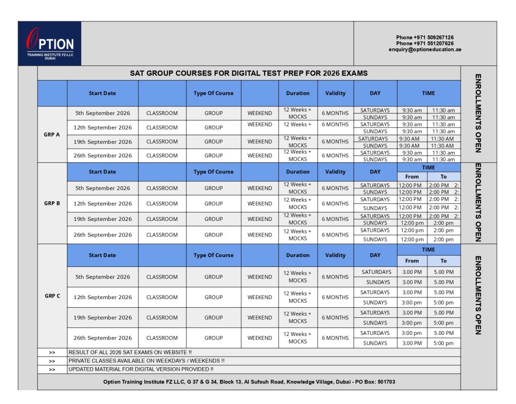SAT classes in dubai